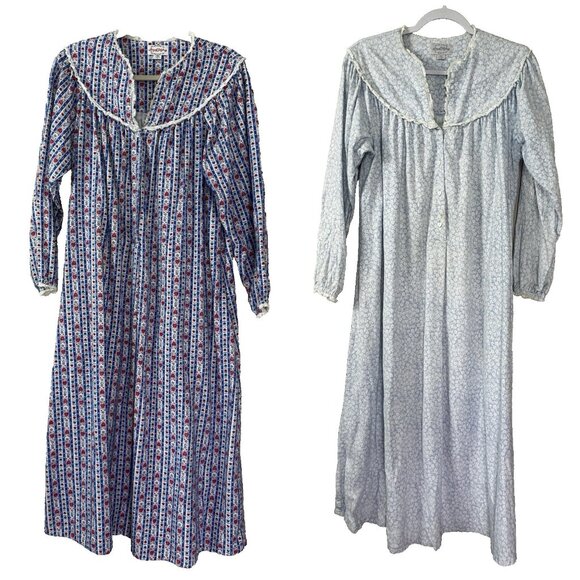 Lanz of Salzburg Flannel Nightgown Set Two S Cottagecore Retro Warm Winter Cozy - Picture 1 of 16